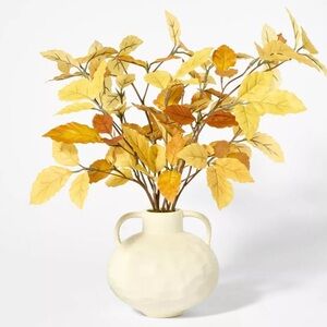 Autumn Faux Leaf Arrangement in Cream Vase